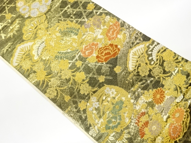 光悦垣に松・花丸文模様織出し丸帯